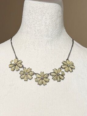 Vintage Pale Yellow Lucite Floral Statement Necklace